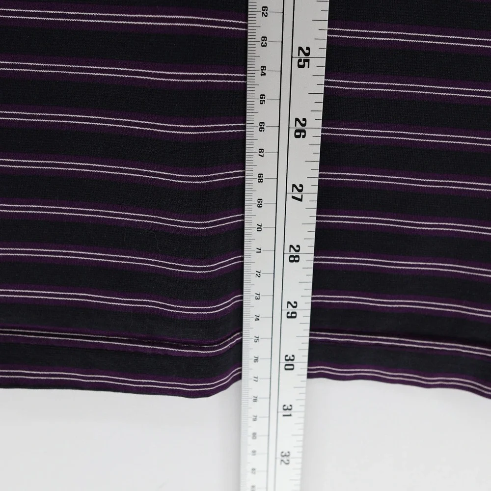 St Andrews of Scotland Mens Large Polo Shirt Purple Black Striped Short‎ Sleeve